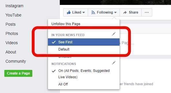 Facebook page see first