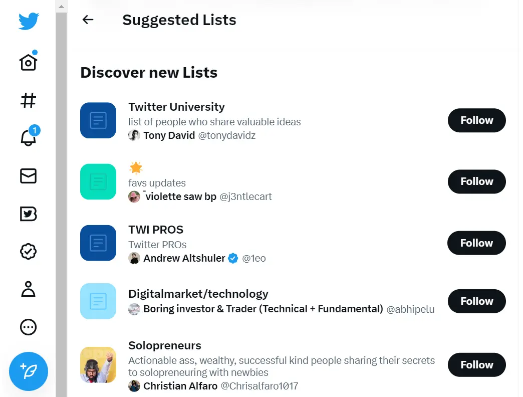 Twitter Suggested List